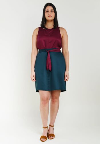 Robe mi-longue "TULPINA" bordeaux et verte en Tencel 5