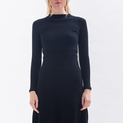 Knielanges Kleid "JU-DY" in Schwarz aus 100% Bio-Baumwolle