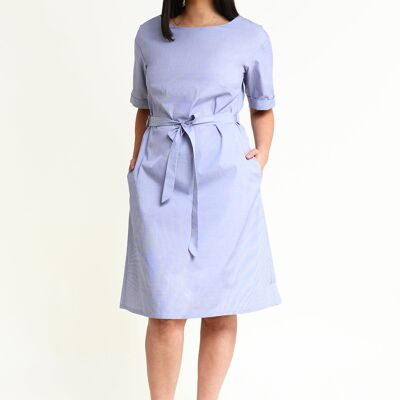 Knee-length summer dress with sleeves Ed-daa in light blue made from 100% organic cotton