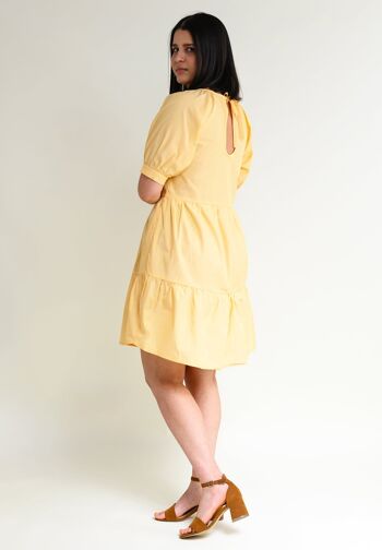 Robe d'été mi-longue à volants "ME-TA" jaune tendre en 100% coton biologique 3