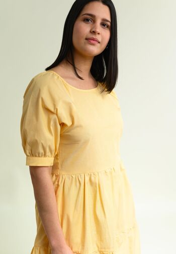 Robe d'été mi-longue à volants "ME-TA" jaune tendre en 100% coton biologique 4