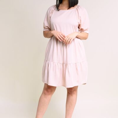 Knee-length summer dress with flounces "ME-TA" in soft pink made from 100% Tencel
