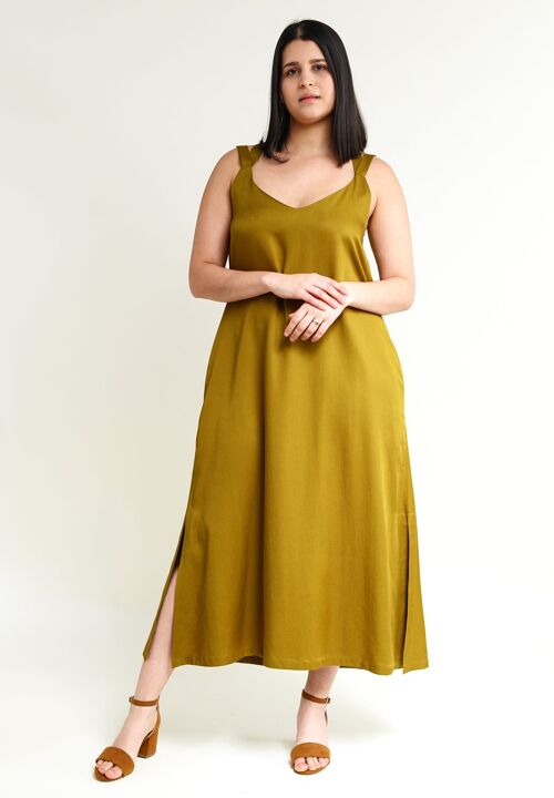 Maxikleid O-TERE in Olive aus Tencel