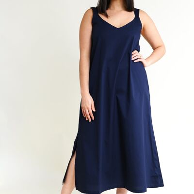 Maxi dress O-TERE in dark blue made from organic cotton