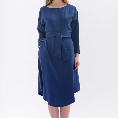 Robe midi "DIA-NAA" en bleu en Tencel