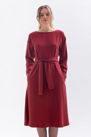 Robe midi "FRAN-CES" rouge merlot en Tencel 1