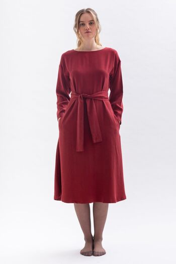 Robe midi "FRAN-CES" rouge merlot en Tencel 2