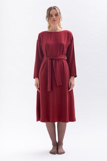 Robe midi "FRAN-CES" rouge merlot en Tencel 3