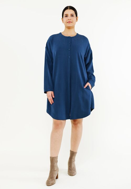 Oversize Hemdblusenkleid "FINE" in Blau aus Tencel