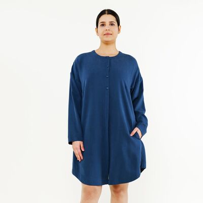 Oversize Hemdblusenkleid "FINE" in Blau aus Tencel