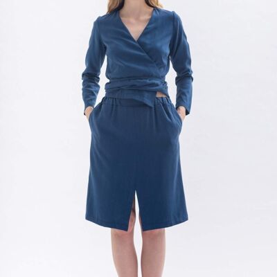 Skirt with slit "MI-TU" in blue made of Tencel