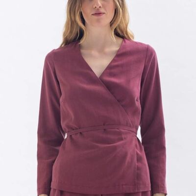 Wrap blouse "FRI-DA" in Bordeaux made from Tencel