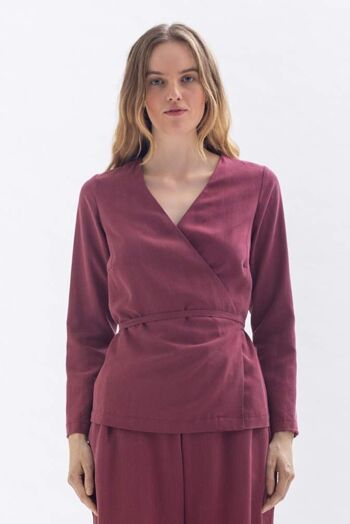 Blouse portefeuille "FRI-DA" bordeaux en Tencel 1