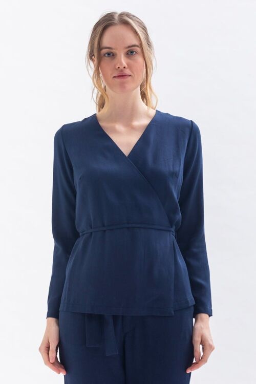 Wickelbluse "WAN-JA" in Blau aus Tencel