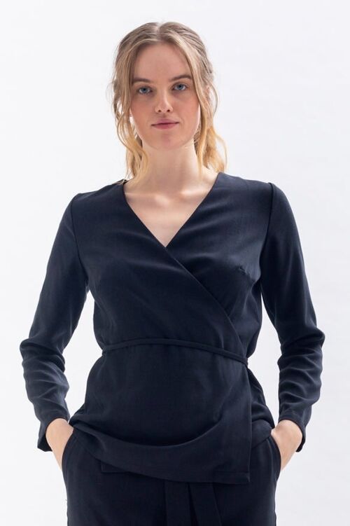 Wickelbluse "WAN-JA" in Schwarz aus Tencel