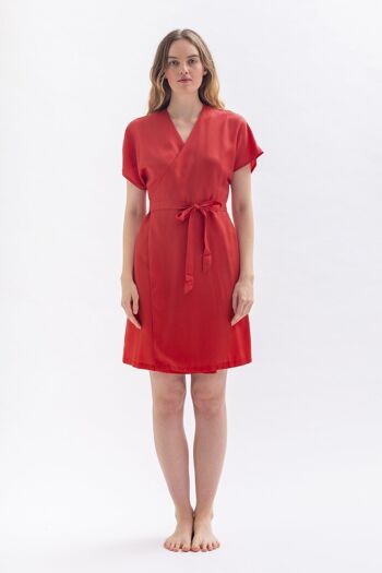 Robe portefeuille "CAAR-MEN" en rouge en Tencel 5