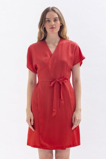 Robe portefeuille "CAAR-MEN" en rouge en Tencel 6