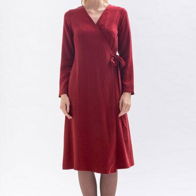 Wrap dress "CU-RIE" in red made of Tencel