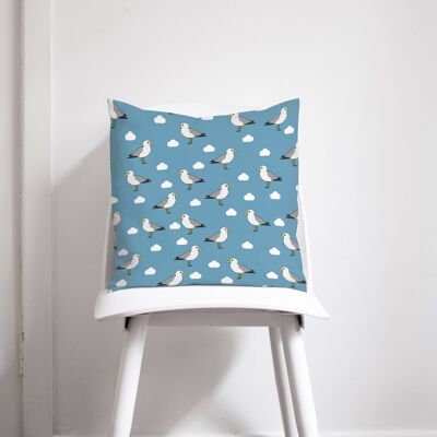 Blue Cushion with a Seagull Design, Throw Pillow 45cm x 45cm