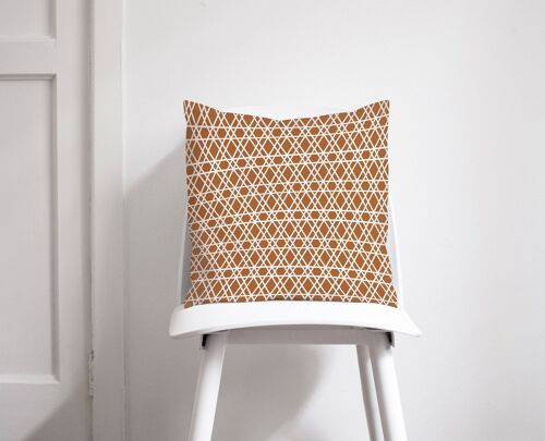 Copper and White Geometric Lines Cushion, Throw Pillow 45 x 45 cm