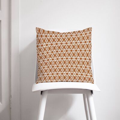 Copper and White Geometric Lines Cushion, Throw Pillow 45 x 45 cm