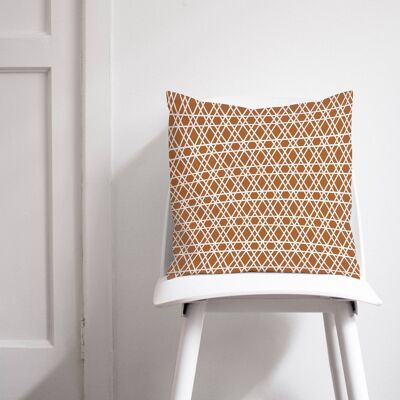 Copper and White Geometric Lines Cushion, Throw Pillow 45 x 45 cm