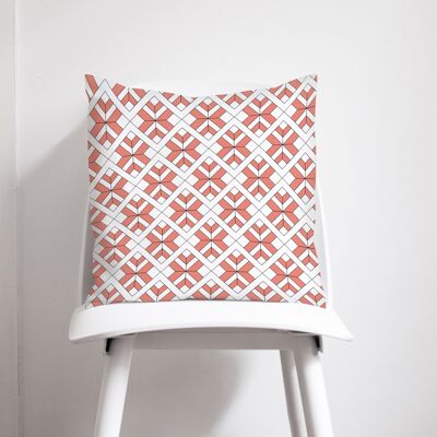 Coral and White Geometric Design Cushion, Throw Pillow 45 x 45 cm