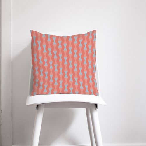 Coral Cushion with a Grey Geometric Design, Throw Pillow 45 x 45 cm