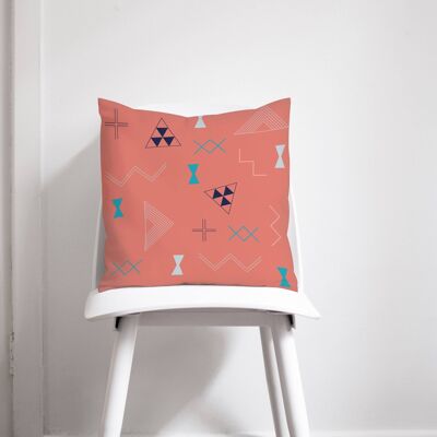 Cojín Coral con Diseño Kilim Azul Marino, Gris y Turquesa, Cojín Decorativo 45 x 45 cm