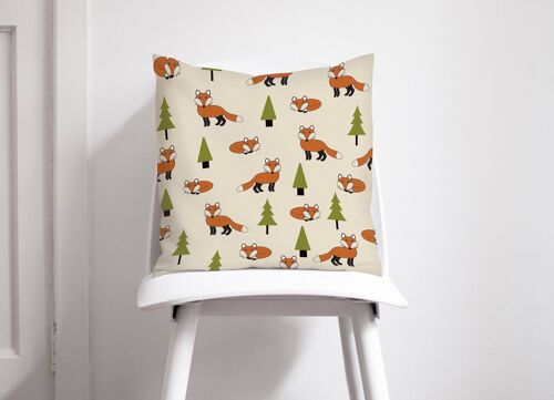 Cream Cushion with a Foxes Design, Throw Pillow 45 x 45 cm