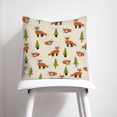 Cream Cushion with a Foxes Design, Throw Pillow 45 x 45 cm