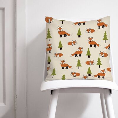 Cream Cushion with a Foxes Design, Throw Pillow 45 x 45 cm