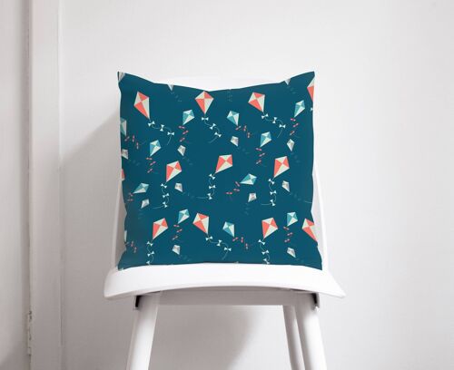 Dark Blue Cushion with a Kites Design, Throw Pillow 45 x 45 cm