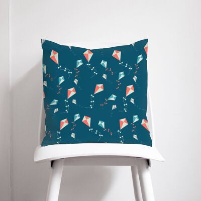 Dark Blue Cushion with a Kites Design, Throw Pillow 45 x 45 cm