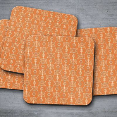 Orange and White Art Nouveau Design Coasters, Drinks Mat Table Decor