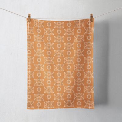 Orange and White Art Nouveau Tea Towels, Dish Towel Kitchen Towel