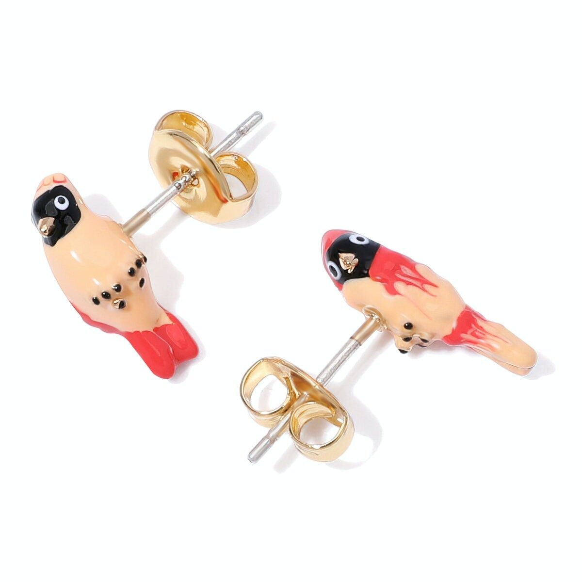 Orecchini in argento 925 a perno ad ago Orecchini asimmetrici a forma di pappagallo smaltato a mano