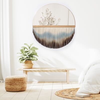 Extra Large Handmade Fringe Mirror - XL: Ø 39.4 - Misty Mountains