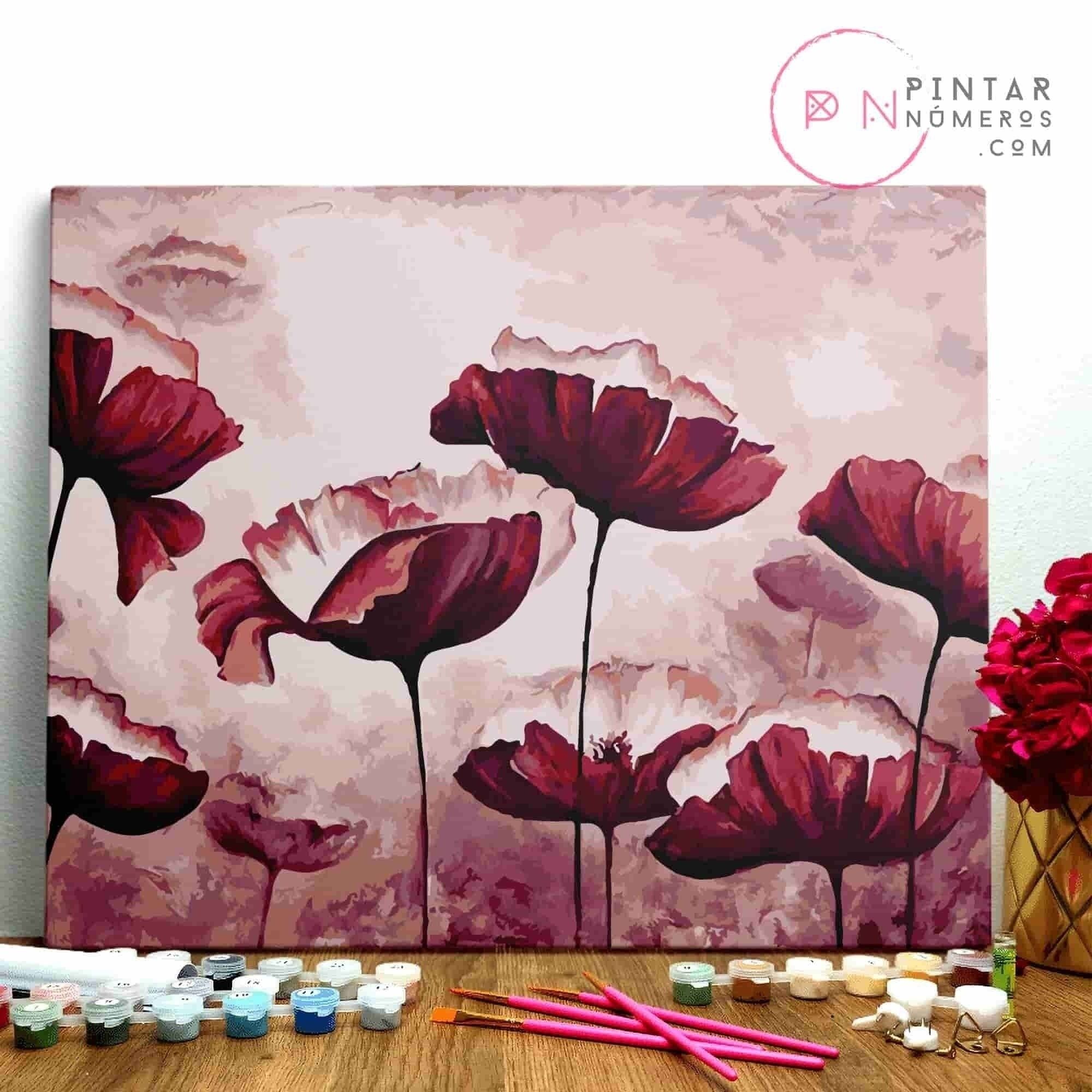 PINTURA POR NÚMEROS ® - Amapolas abiertas - (Paint by Numbers Framed 40x50cm)
