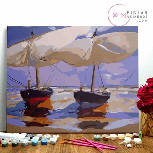 PINTURA POR NÚMEROS ® - Barcos Varados de Joaquín Sorolla - (Paint by Numbers Framed 40x50cm)