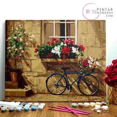 PEINTURE PAR NUMÉROS ® - Vélo avec fleurs - (Peinture par Numéros Encadrée 40x50cm)