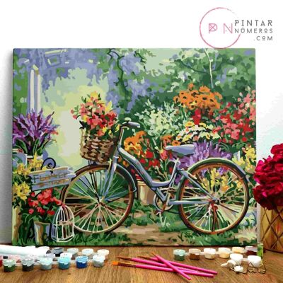 PINTURA POR NÚMEROS ® - Bicicleta de Flores - (Paint by Numbers Framed 40x50cm)