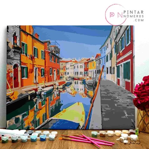 PINTURA POR NÚMEROS ® - Burano, Venecia - (Paint by Numbers Framed 40x50cm)