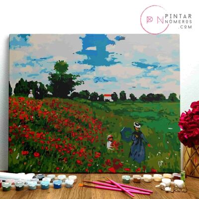 PINTURA POR NÚMEROS ® - Campo de Amapolas de Claude Monet - Pintar Números- (Paint by Numbers Framed 40x50cm)