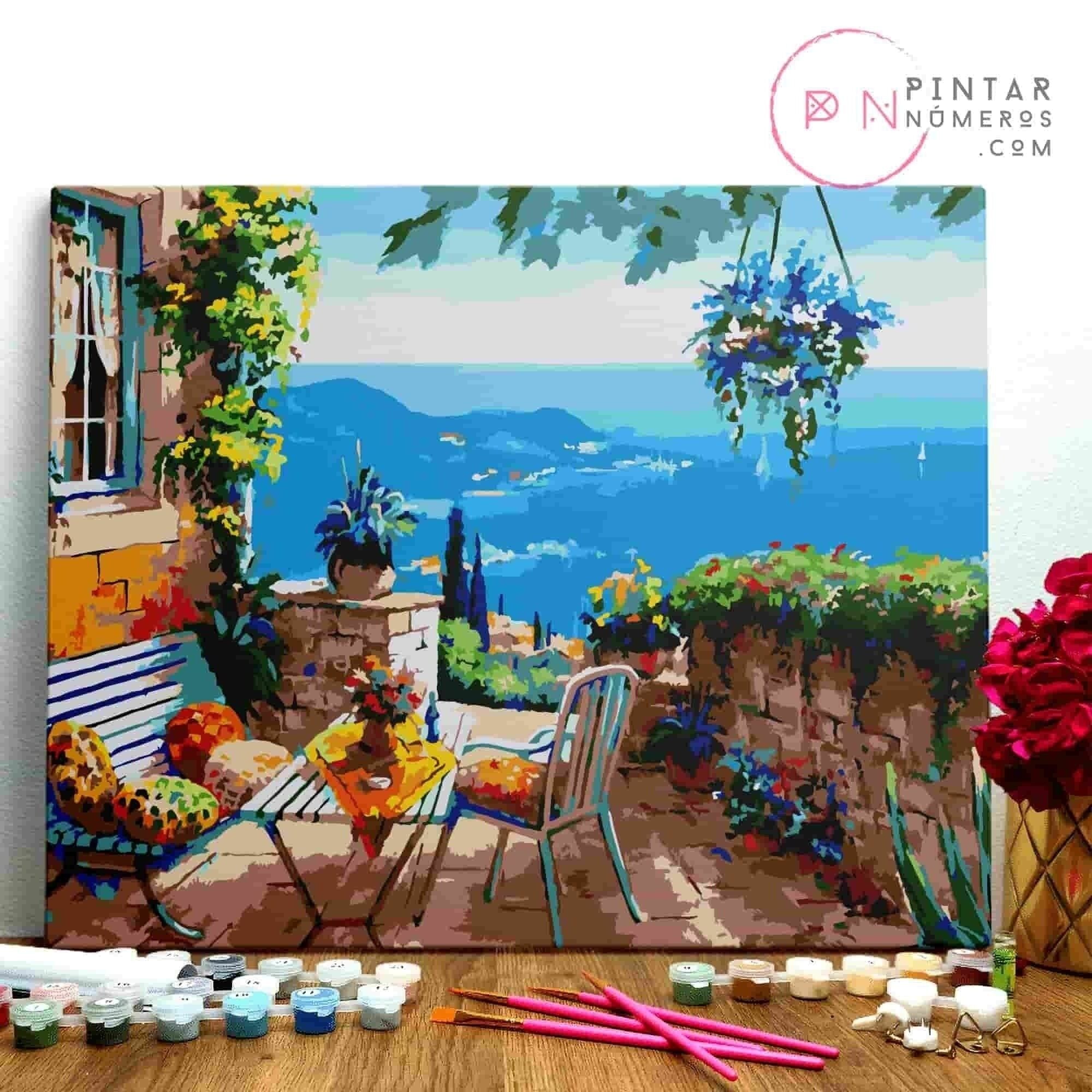PINTURA POR NÚMEROS ® - Casa junto al mar - (Paint by Numbers Framed 40x50cm)