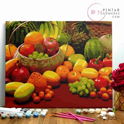 PINTURA POR NÚMEROS ® - Cesta de frutas - (Paint by Numbers Framed 40x50cm)