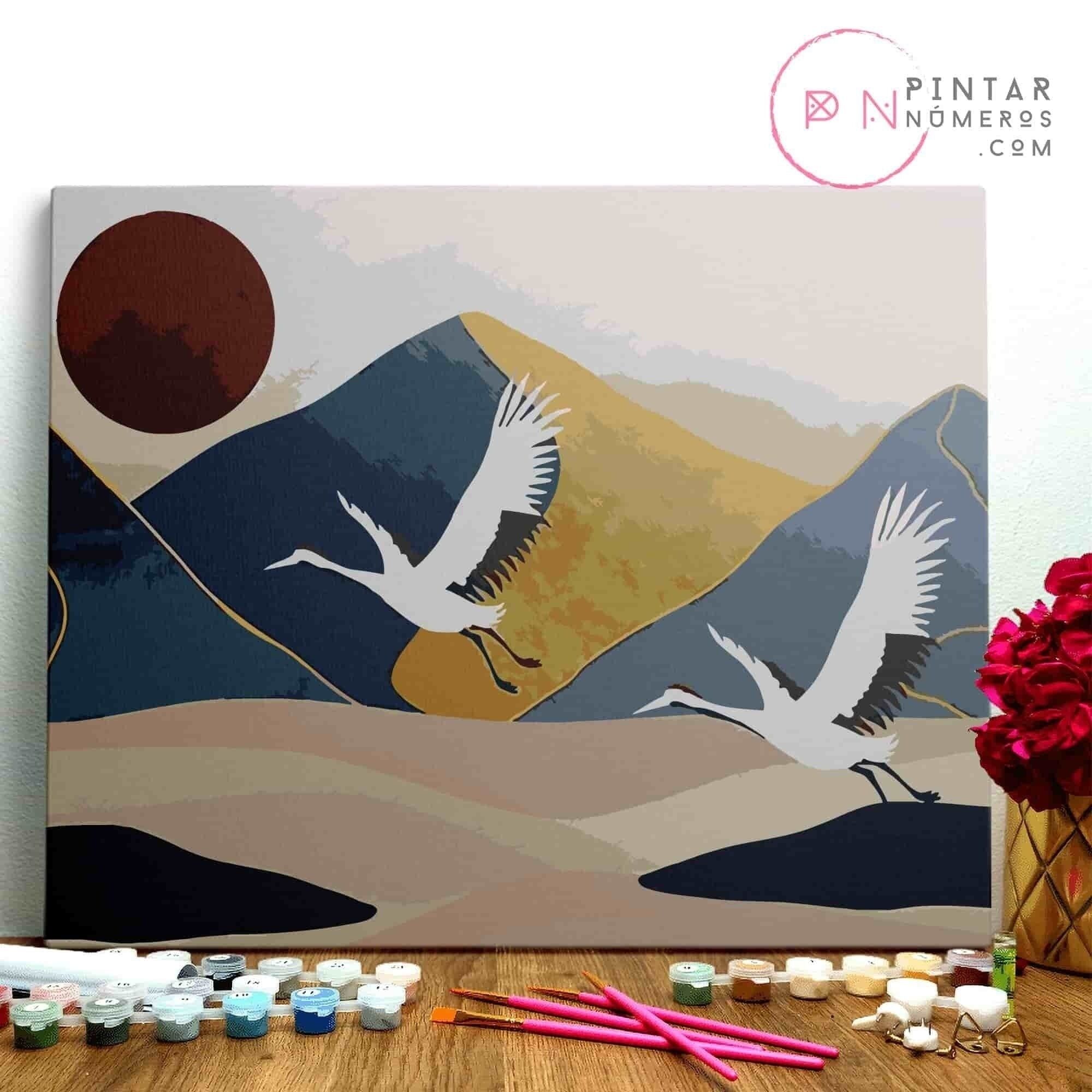 PINTURA POR NÚMEROS ® - Cigueñas volando - (Paint by Numbers Framed 40x50cm)