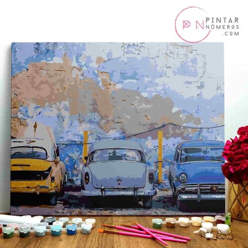 PINTURA POR NÚMEROS ® - Coches aparcados - (Paint by Numbers Framed 40x50cm)