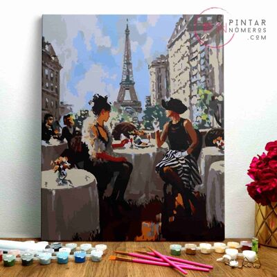 PINTURA POR NÚMEROS ® - Copa con vistas a la Torre Eiffel - (Paint by Numbers Framed 40x50cm)