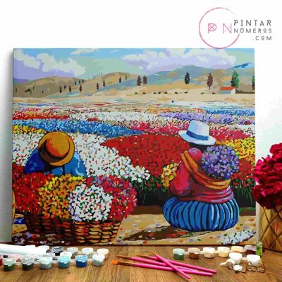 PINTURA POR NÚMEROS ® - Cosecha flores - (Paint by Numbers Framed 40x50cm)
